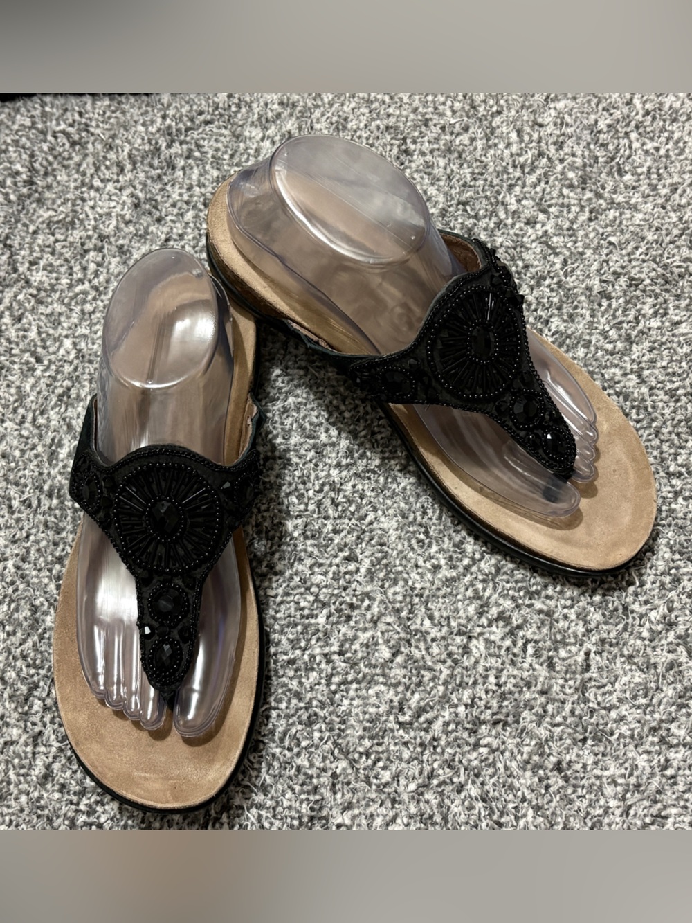 Dansko Sandals T strap Flip Flops Thong Black Embellished Flats Leather 9/40